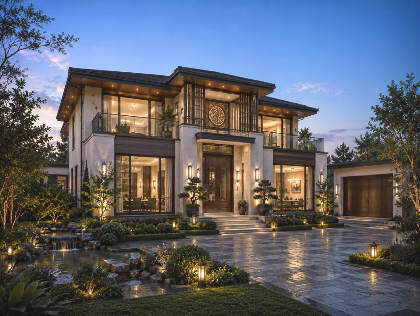 Two story Light steel villa 5 bedroom light gauge steel frame house