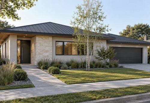 Courtyard-Oriented Light Gauge Steel Home with Covered Veranda